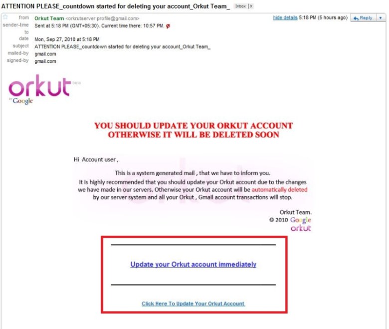 Orkut Phishing attack